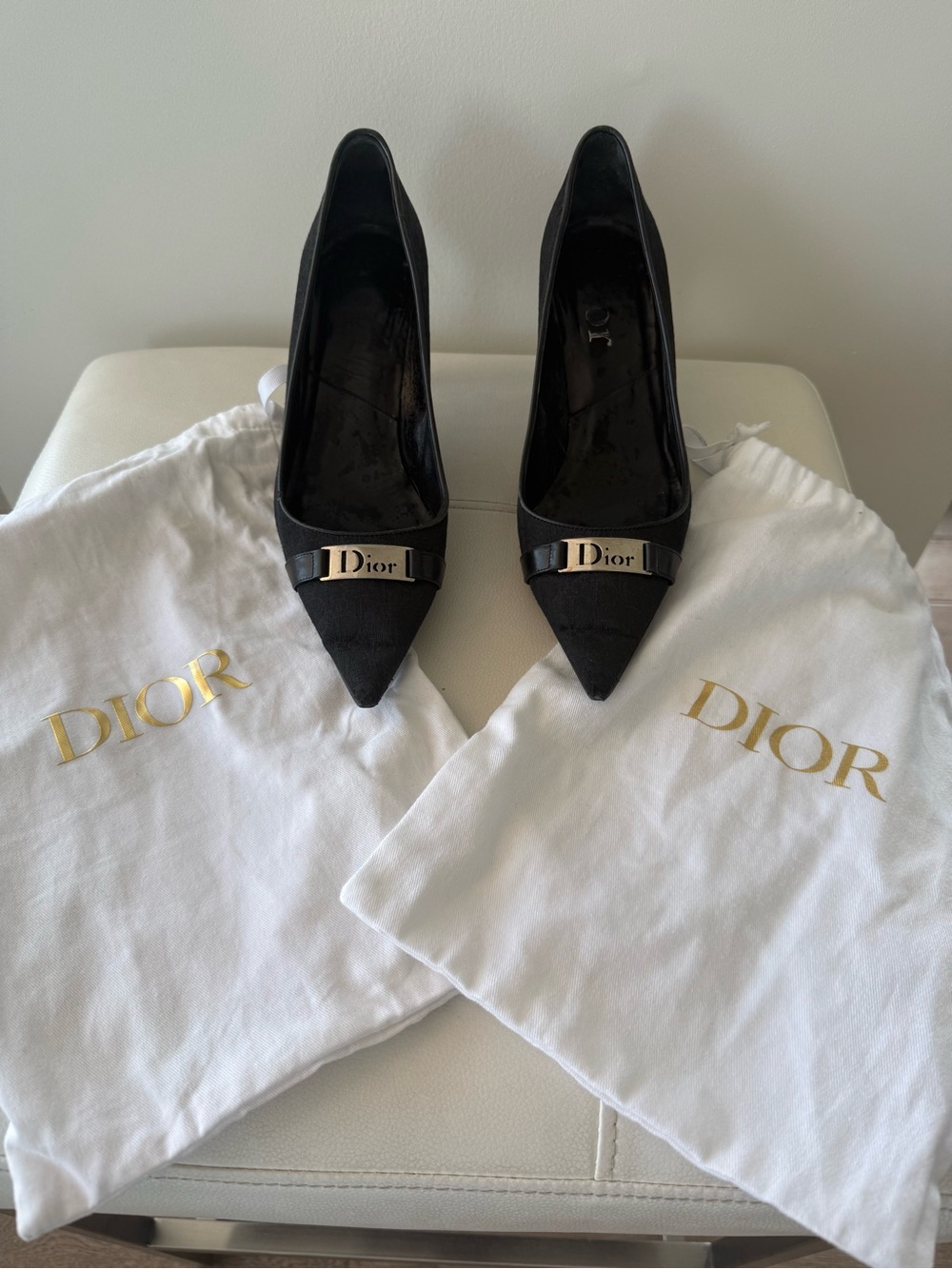 Dior Black Pointed Toe Pumps with Signature Logo
